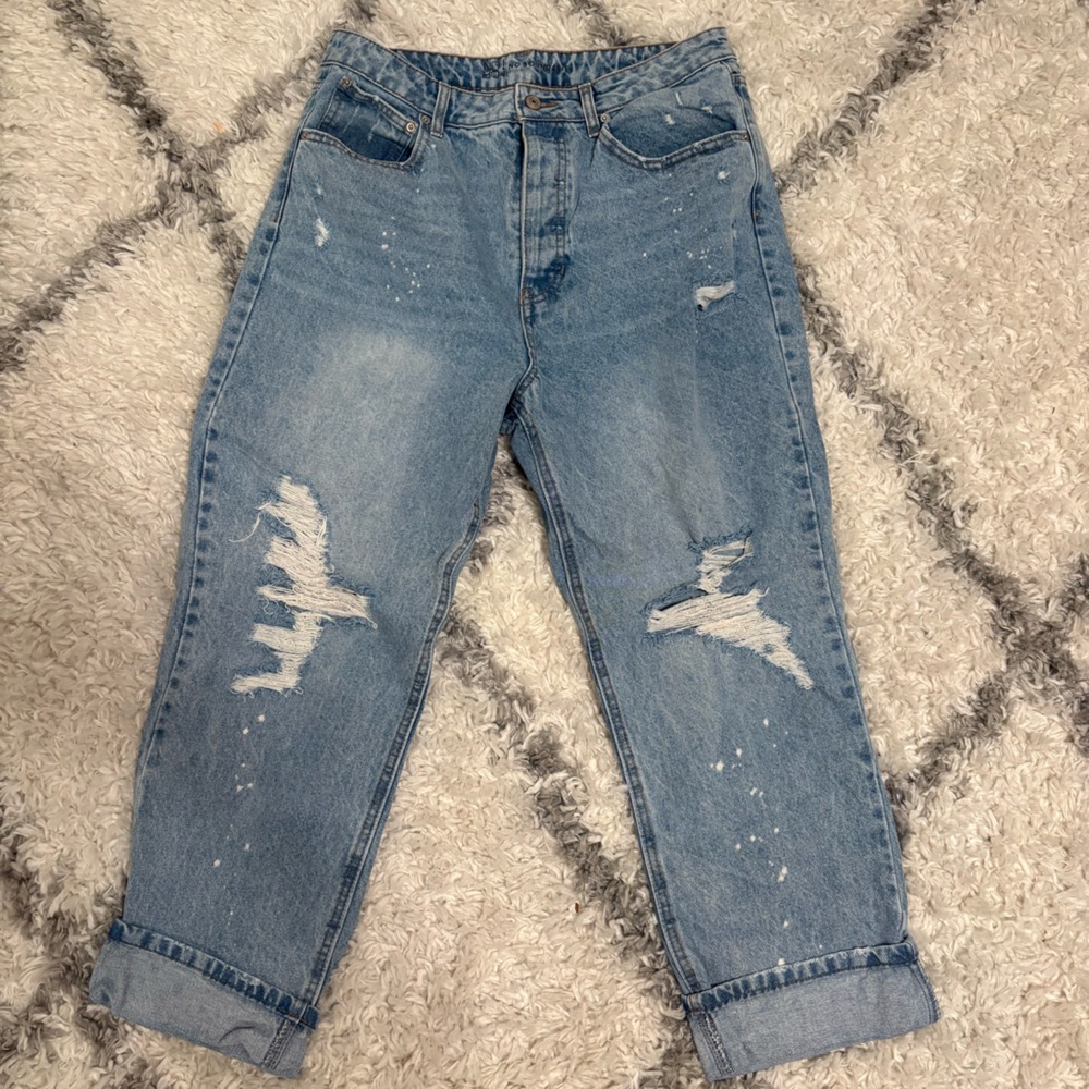 Stylish Blue Distressed Ankle Jeans
